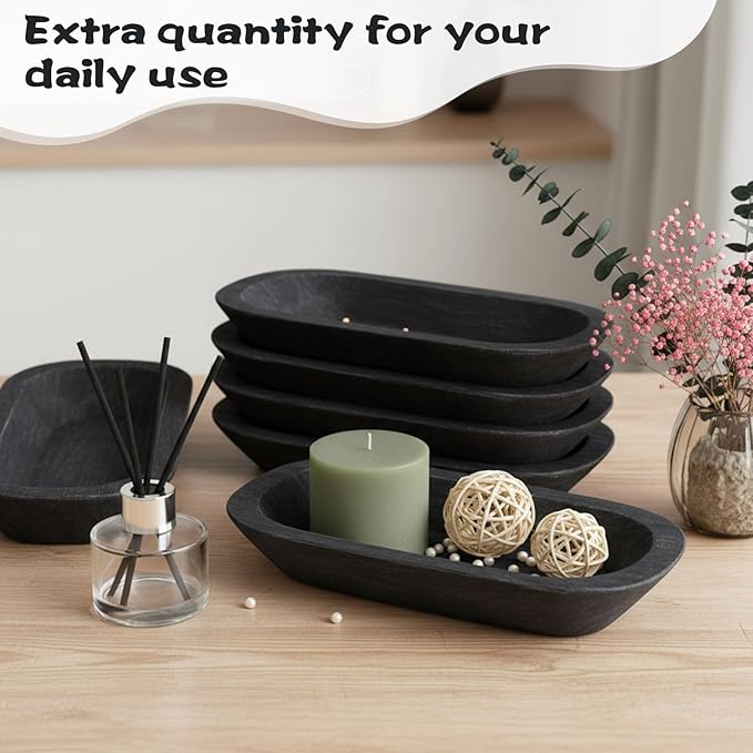 Nuogo 10 Pack Wooden Dough Bowls Bulk 12.5 Inch Rustic Dough Bowls for Wedding DIY Candle Home Crafts Making Farmhouse Fruits Supplies Decoration(Black)