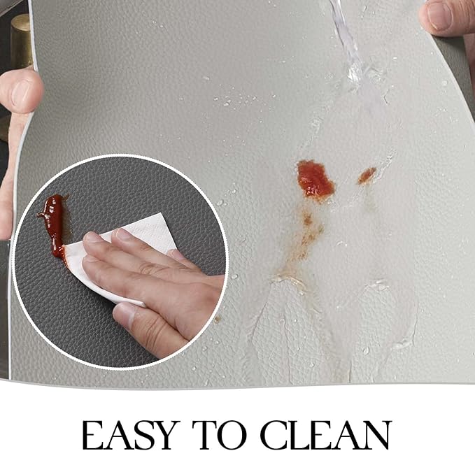 MOSAYT Vinyl Placemats Set of 8, Heat Resistant Place Mats 100% Waterproof Washable & Wipeable Faux Leather Reversible Table Mats for Kitchen Dining Party Indoor Outdoor, 12" x 17", Dark Light/Grey