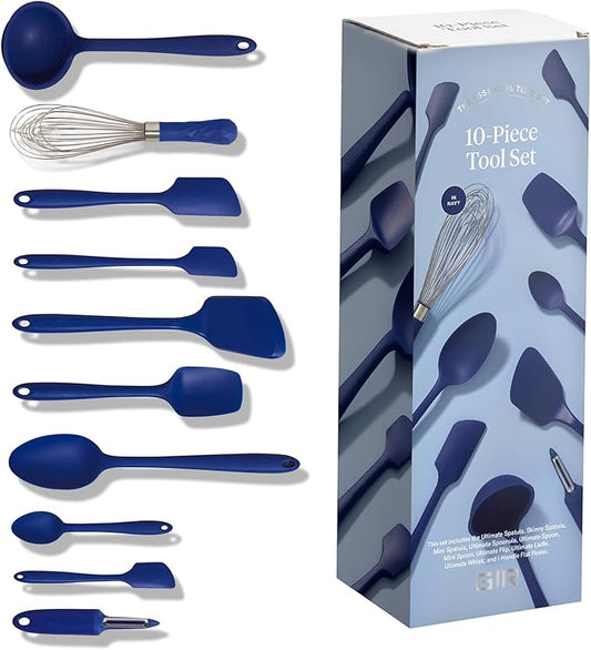 GIR: Get It Right 10-Piece Silicone Ultimate Kitchen Utensil Set ??Spatulas, Ladle, Flip, Spoons, Whisk, Peeler & Spoonula ??Nonstick, Non-Toxic, Heat-Resistant ??Navy