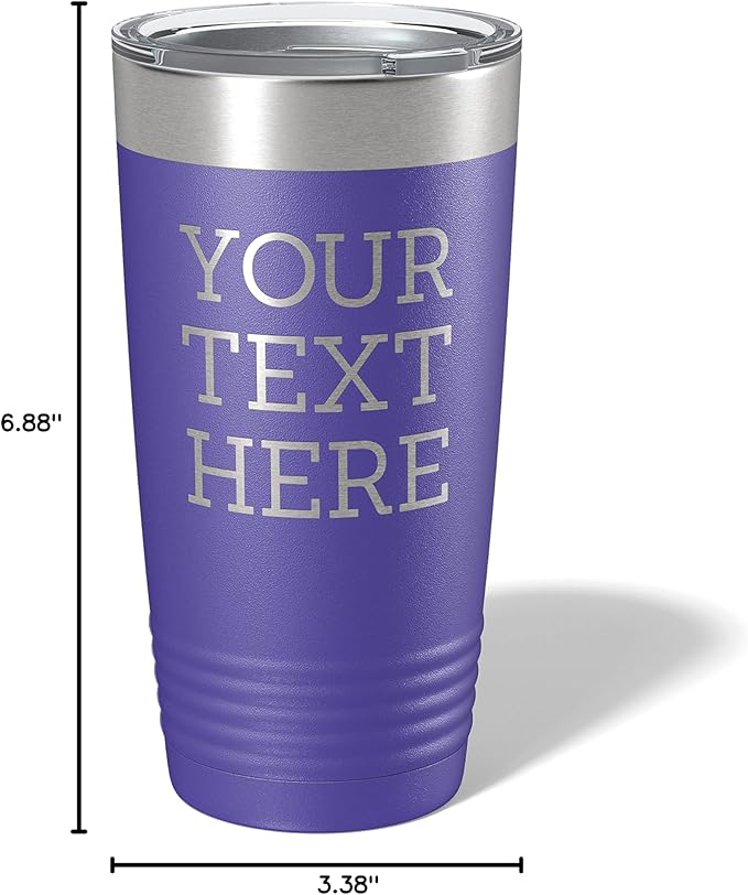Personalized 20oz (17 Colors) Powder Coated Insulated Stainless Steel Tumbler with Lid, Custom Etched, Customized Text Message Name, Engraved Gift Idea Women Men Him Her, Your Text Here (Purple)
