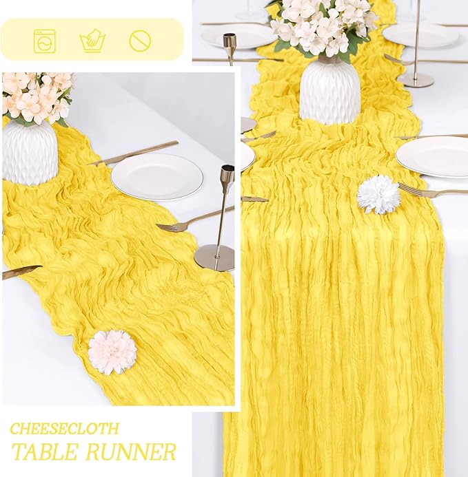 RealBox 6 Pack Lemon Yellow Cheesecloth Table Runner 17x108 Inch Semi Sheer Boho Gauze Cheese Cloth Fabric Table Runners Table Decor for Wedding Party Baby Shower Birthday Home Decor Garden Farmhouse