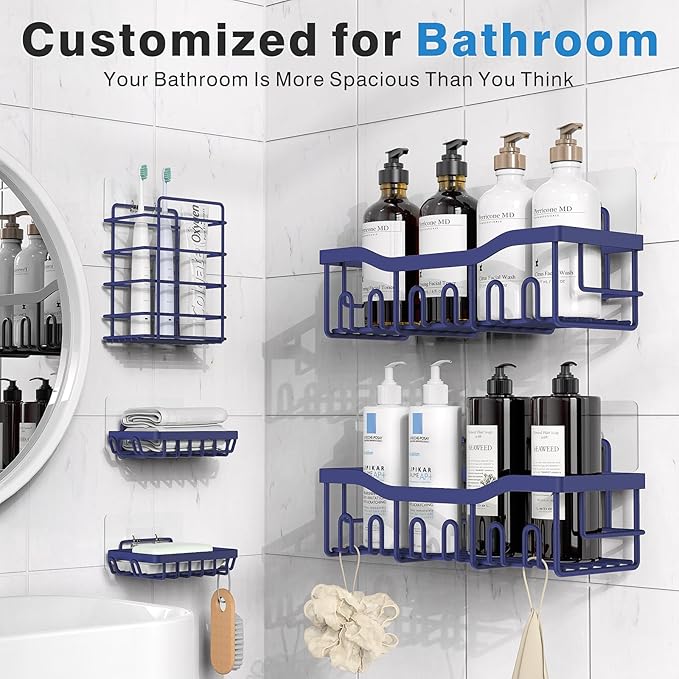 EUDELE 5-Pack Rustproof Stainless Steel Shower Caddy ??No Drill Adhesive Bathroom Organizer with Large Capacity, Spacious Shower Shelves for Inside Shower, Kitchen & Home Decor Storage-XL Size