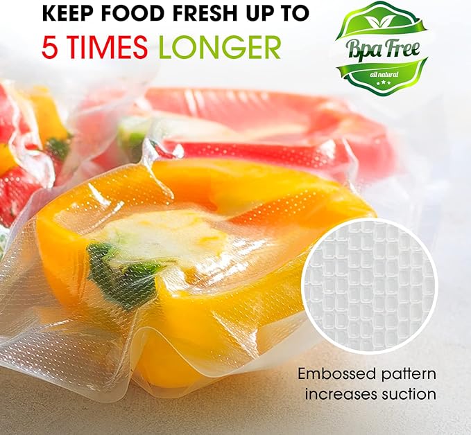 Vesta Precision Vacuum Sealer Bags for food, 200 Count (100 Quart 8" x 12" and 100 Pint 6" x 10") PreCut Bags, BPA Free and Heavy Duty Embossesd Vacuum Seal Bags for Storage, Meal Prep, Sous Vide