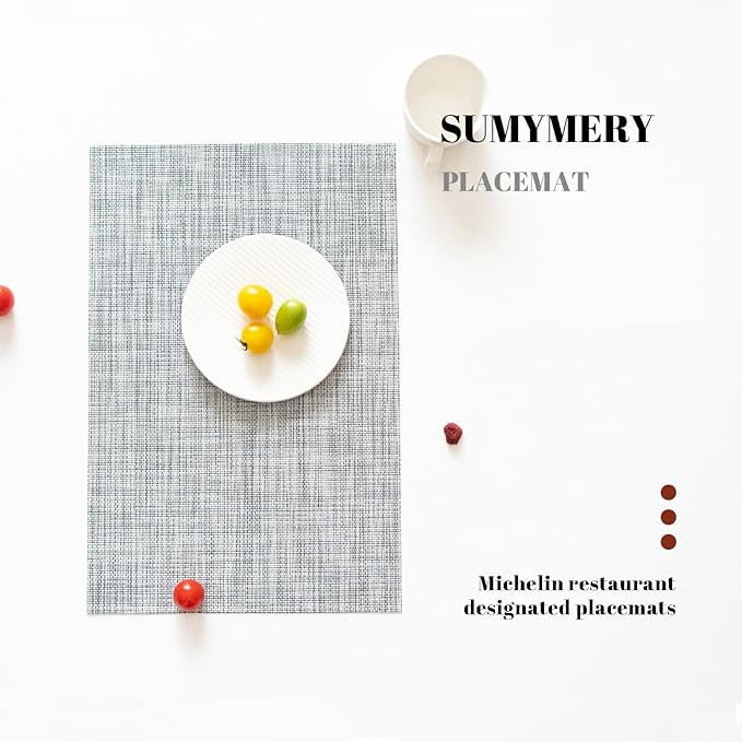 SUMYMERY Placemats Set of 8 Vinyl/Plastic Woven Place Mats for Kitchen Table Indoor/Outdoor Washable Placemat Wipeable Dining Table Mats (Grey,8)