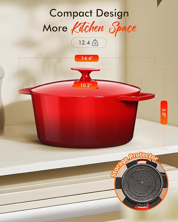 Nuwave 6QT LUX Healthy Enameled Cast Iron Dutch Oven Pot with Lid, Heavy Duty 7-Layer Enamel, Enhanced Rust Protection, Dual Handles, Oven Safe to 500째F for Sourdough Bread Baking, Braise, Stew, Roast