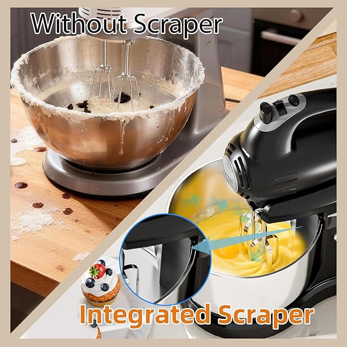 Stand Mixer Hand Mixer Electric Kitchen - 3.2 QT Auto-Rotating Bowl & Beater Small Standing Mixer, 5-Speed Tilt-Head Household Mixer with Beaters& Dough Hooks for Baking, Black