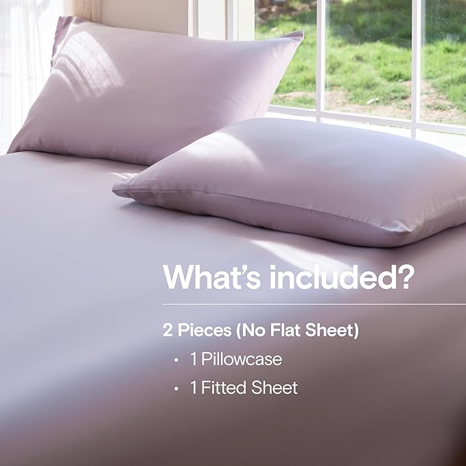 DOZ Sheet Set, 100% Viscose derived from Bamboo, Organically Grown, Buttery Soft, Cooling Sheets, High GSM, Deep Pockets - 2 Piece - 1 Pillowcase 1 Fitted Sheet (Lavender, Twin)
