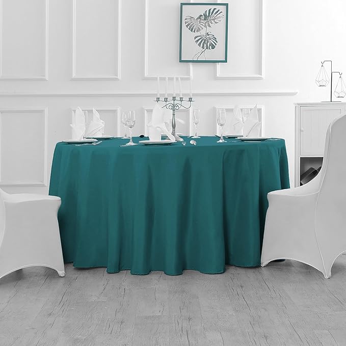 Cupuamon 60 inch Round Tablecloth Washable Polyester Table Cloth Decorative Table Cover for Wedding Party Dining Banquet（60 inch,Peacock Blue）