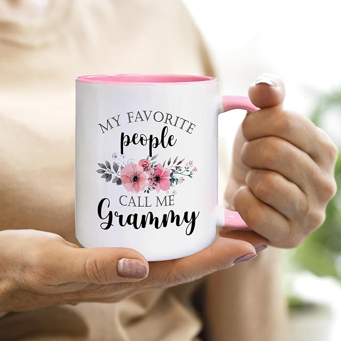 QASHWEY Grammy Coffee Mug, Grammy Gift, Grandma Coffee Mugs, Grandma Gifts, Mothers Day Mug Tea Cup Gifts for GrandmaGrammy, My Favorite People Call MeGrammy CoffeeCups Ceramic 11oz(Pink)