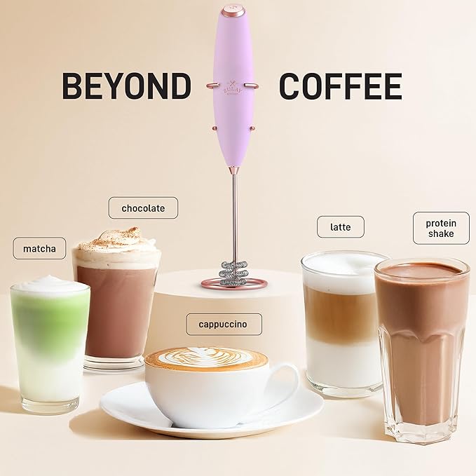 Zulay Kitchen Patented Tornado Triple Whisk Milk Frother with 4 Duracell Batteries ??Handheld Foam Maker for Coffee, Lattes, Matcha & Hot Chocolate ??Rich, Creamy Froth in Seconds