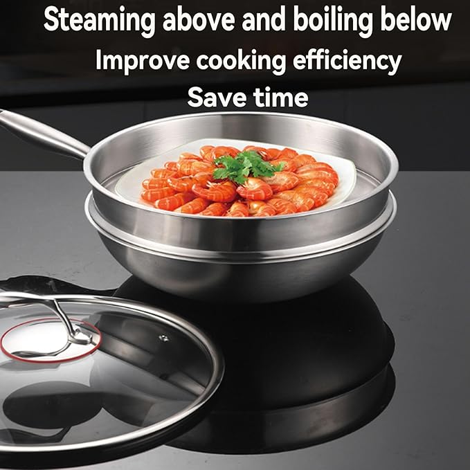Titanium Wok, Multifunctional Ultra-Durable Scratch-Resistant Non Stick Even Heating Titanium Wok for Cooking, Titaniums Nutri Pans Compatible with All Cooktops,No lid,14.17in