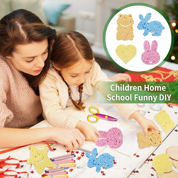 Compressed Cellulose Kitchen Sponges 12Pack竊똍on-Scratch Biodegradable Natural Colorful Sponge Scrub for Dishes Cleaning,Funny DIY Sponge for Kids