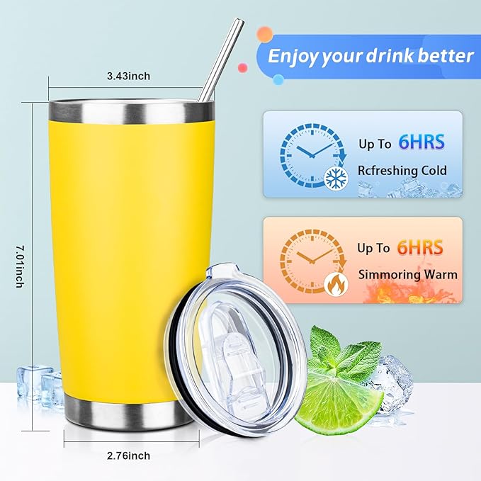 ATIKZHE 20oz Tumbler with Straw and Brush, Stainless Steel Vacuum Insulated tumbler, Double Wall Insulated Coffee Tumbler for Outdoor, Home, Travel,Office (Buff,1pcs)