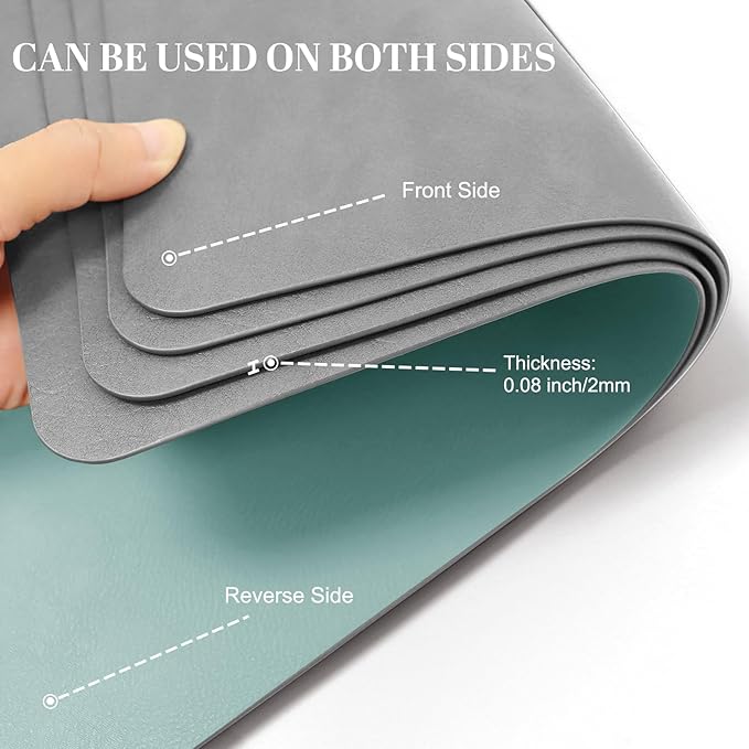 BLESWIN Faux Leather Placemats, PU Dining Table, Waterproof and Oil Resistant Easy to Clean, Heat Resistant Reversible Use Table Mats for Kitchen, Dining Table, Outdoor ??12 횞 17 Inch, Light Grey&Blue
