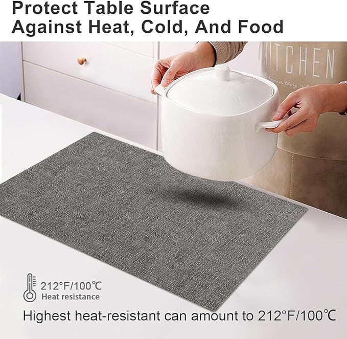 LANDVIEW Leather Heat Resistant Placemats Set of 6 Waterproof Wipeable Washable PU Table Mats,Easy to Clean Anti-Slip Place Mats (Smokey Grey, 6)