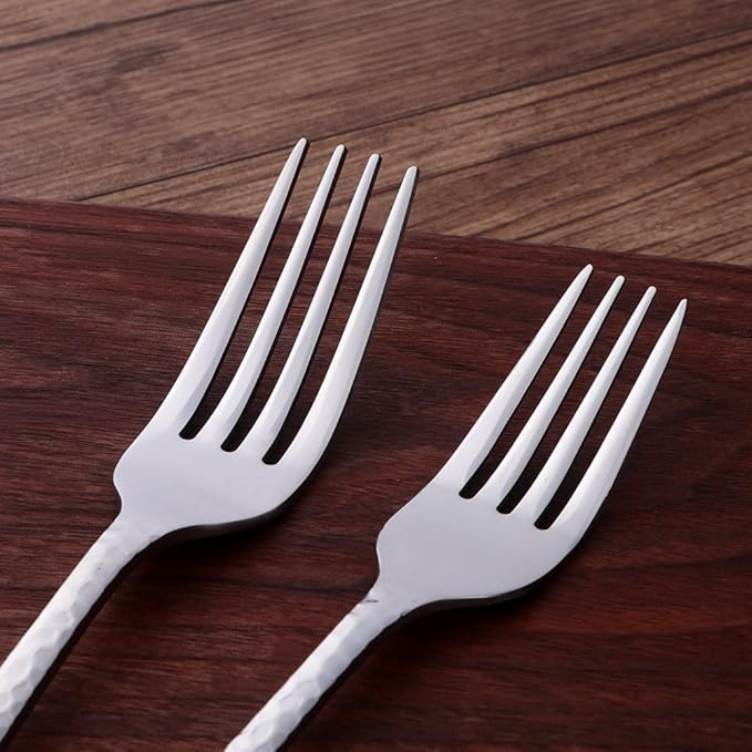 Silverware Set, 5 Piece Premium 18/8 Stainless Steel Hammered Kitchen Utensil Flatware Cutlery Sets of 1, Mirror Polish, Dishwasher Safe (5-Silver)