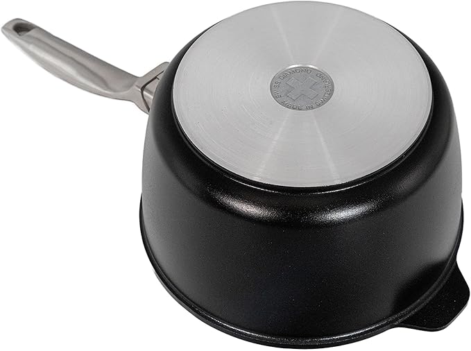 Swiss Diamond Nonstick Hybrid Ceramic and Diamond-Infused Saucepan With Glass Lid, PFAS- and PFOA-free, Dishwasher & Oven Safe Up To 500 째F (3.2 Quart)