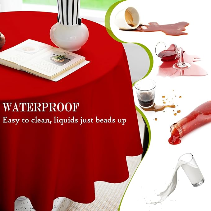 BYDOLL Table Cloth 48 Inch Round Tablecloth Fits Max38 Inch Diameter Table Top,Red Polyester Washable Wrinkle-Free Spillproof Tablecloth for Party Patio Cover