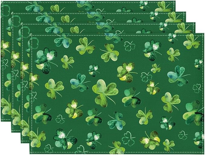 Artoid Mode Green Lucky Shamrock St. Patrick's Day Placemats Set of 4, 12x18 Inch Seasonal Spring Table Mats for Party Kitchen Dining Decoration