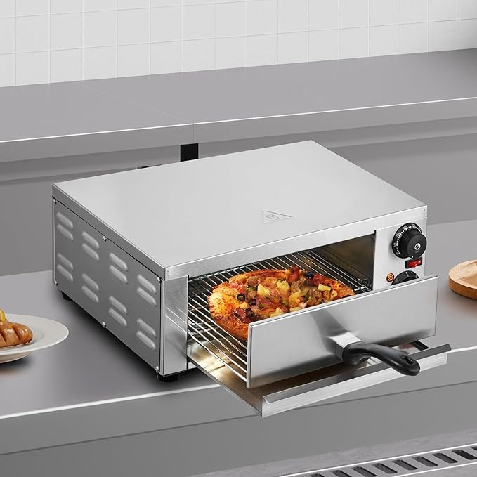 VEVOR Electric Pizza Oven for Countertops, 12-inch, 1500W, with Temp Control & 0-60 Min Timer, Even Baking Technology & Easy Clean Crumb Tray, Ideal for Both Commercial & Home Kitchens