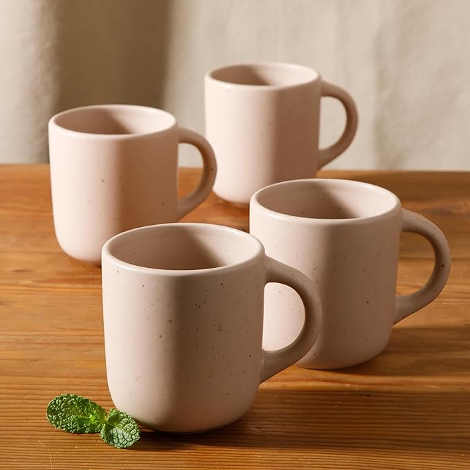 Bloomhouse - Two Time Oprah's Favorite Things Winner - Corsica Clay 4-Piece Mug Set ??Prosecco Blush Pink Stoneware Coffee & Tea Cups, Durable Ceramic Drinkware