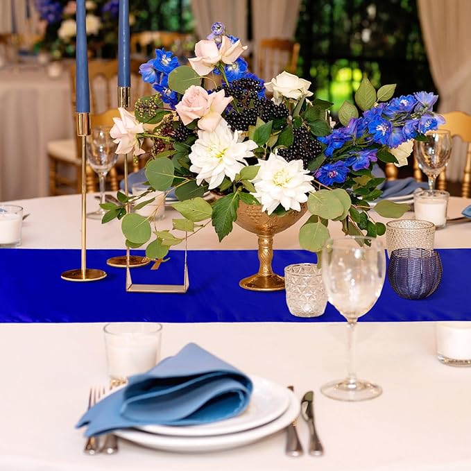 Bencailor 24 Pcs Royal Blue Satin Table Runner Bulk 12 x 108 Inches Long Table Runners Bright Smooth Fabric Tablecloth for Wedding Banquet Birthday Valentines St Patrick's Day Party Decorations