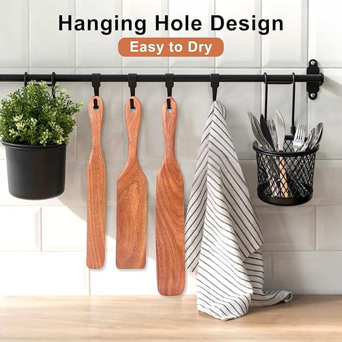 3 Pcs Teak Wood Spurtle Set for Sourdough Starter Spurtles Kitchen Tools Flat Bread Spatula Scraper for Cooking Utensils Set Skinny Wooden Jar Spurtle Spatulas Turner Sourdough Stirrer Stick Spoon