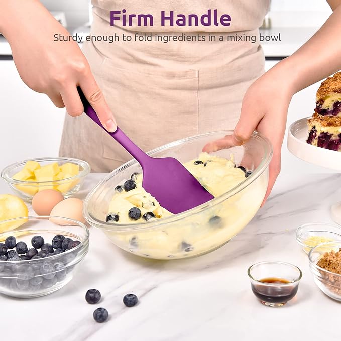 U-Taste Flat Spatula & Spoon Spatula: 11.38in 600쨘F Heat Resistant Silicone Bowl Scraper, Flexible Rubber Kitchen Cooking Mixing Utensil with Upgraded Non-Stick Surface (Set of 2, Purple)