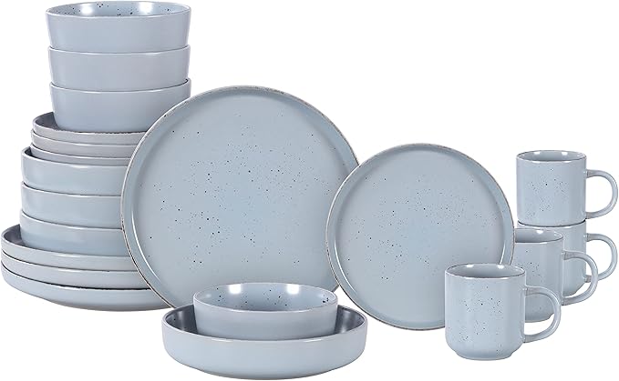 HomeVSS 20-Piece Dinnerware Set - Serves 4, Shiny Matte Blue Glaze plates and bowls sets with Speckle Effect for Microwave & Dishwasher Safe