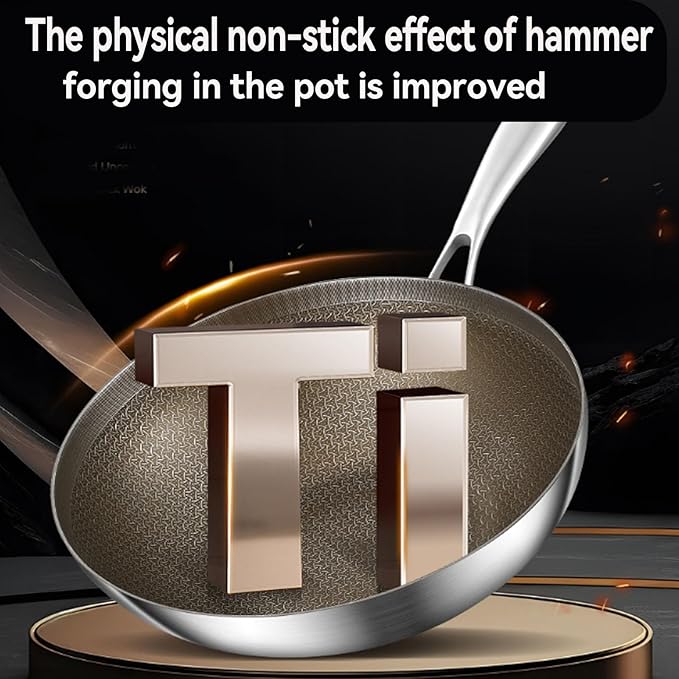 Titanium Wok for Cooking, Titanium Frying Pans, Multifunctional Ultra-Durable Scratch-Resistant Non Stick Even Heating Titanium Wok for Cooking,Includes Lid,11.02in