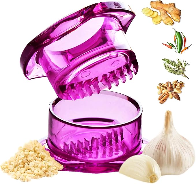 Nextrend Garlic Twister 4th Gen ??Garlic Mincer & Garlic Press in One, for Ginger, Herbs, Nuts & more, BPA-Free, Dishwasher Safe, 3?? Clove Capacity - Purple