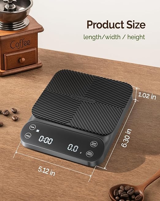 Maestri House S3 Coffee Scale with Timer, 3kg/0.1g Rechargeable Digital Scale, 3 Brew Modes, Adjustable Ratios & Flow Rate Display, Barista-Grade for Pour-Over, Espresso, French Press ??Grey