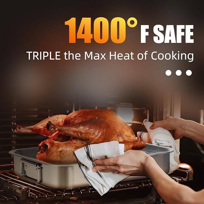 Stainless Steel Turkey Roasting Pan with Rack & Handles, Heavy Duty Food-Safe Turkey Pan Dishwasher Safe, Perfect for Cooking Turkey and Steak for Thanksgiving and Christmas (Extra Size)