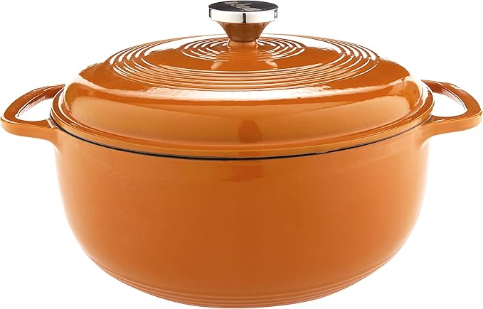 Lodge 6 Quart Enameled Cast Iron Dutch Oven with Lid ??Dual Handles ??Oven Safe up to 500째 F or on Stovetop - Use to Marinate, Cook, Bake, Refrigerate and Serve ??Apricot