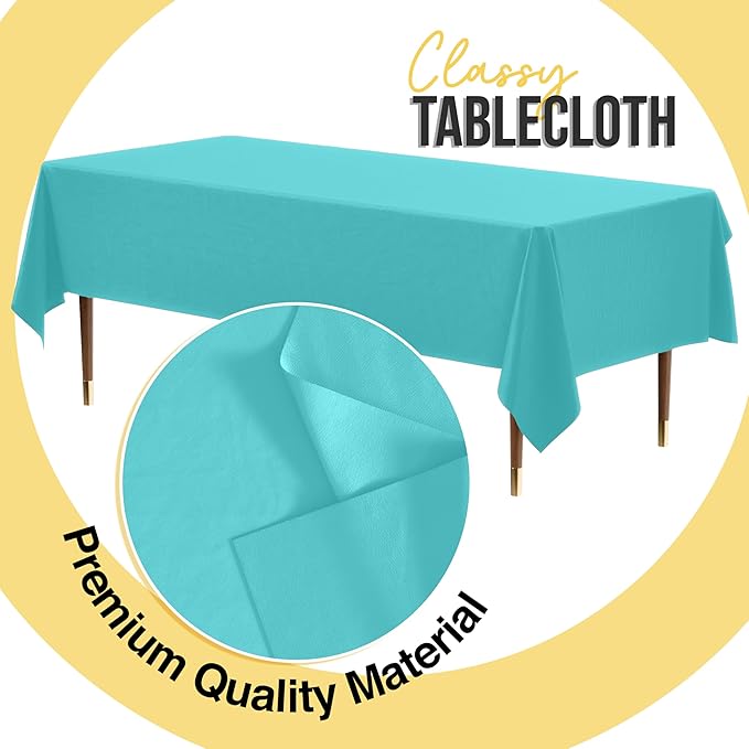 Exquisite 66% Thicker Premium Plastic Table Cloth Rectangle Table Cover 0.5 Mil 24 Pack Aqua Table Cloth 54 Inch x 108 Inch Disposable Tablecloth Won't Tear Easily Like Cheap Thin Brands