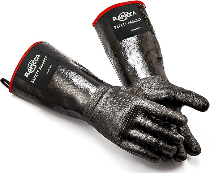 RAPICCA 700째F Heat Resistant BBQ Grill Gloves: Oil Resistant Waterproof for Smoking Grilling Cooking Barbecue Deep Frying Turkey Rotisserie Handling Hot Greacy Meat Stocking Stuffers - Long Sleeve
