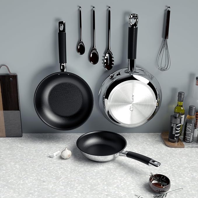 Non Stick Frying Pans, Stainless Steel Kitchen Nonstick Cookware Set of 3, 10??11.5??5??Pan, Compatible with All Stoves