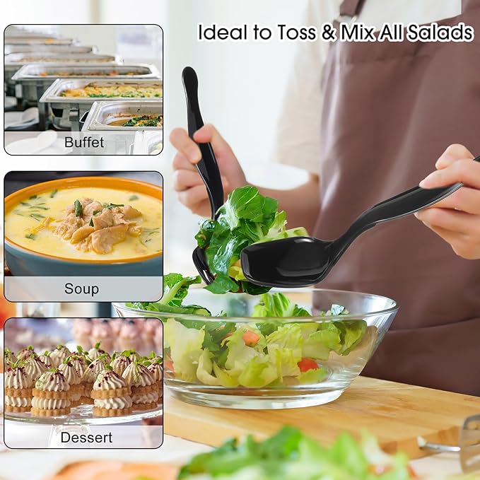 Patelai 36 Pcs Disposable Plastic Serving Utensils Set Including Black Disposable Serving Spoons Forks and Tongs Plastic Buffet Ware Supplies for Party Catering Restaurant Picnic Dinner