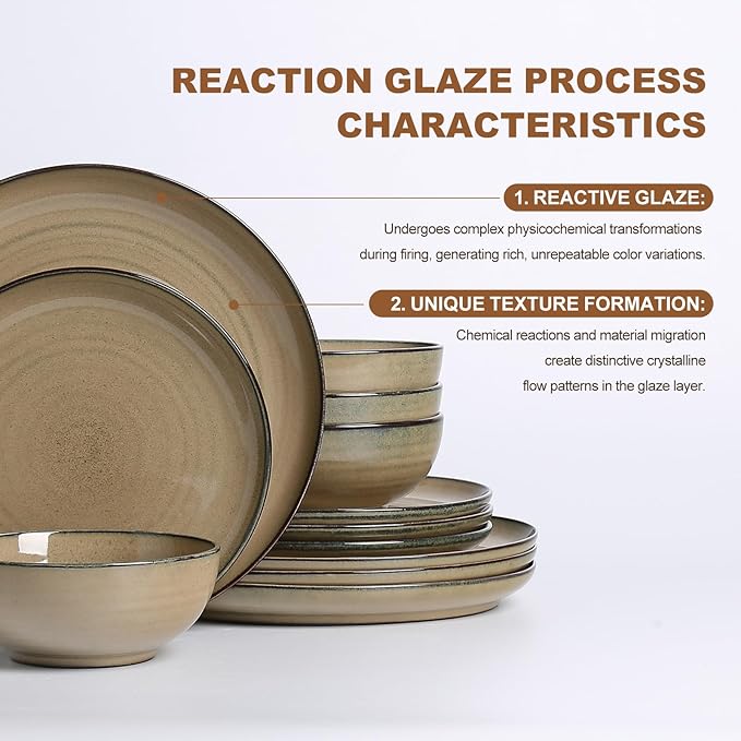 Ceramic Dinnerware 12 Pieces Dinnerware Sets Cereal Bowls Reactive Change Glaze Dish Sets, Modern Stoneware Dishe