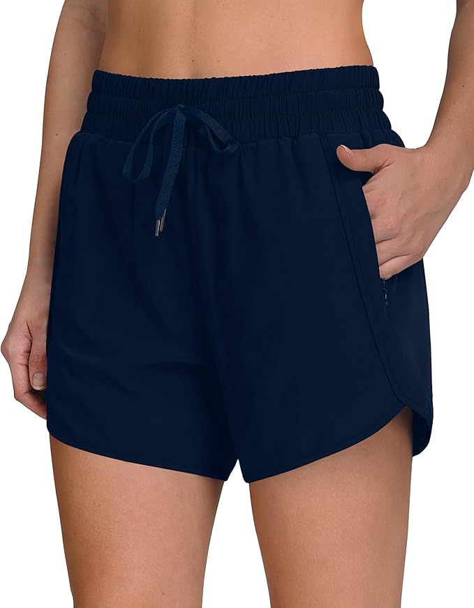 Women's 5" Running Shorts Quick Dry Sporty Athletic Gym Workout Shorts with Zipper Pockets Liner