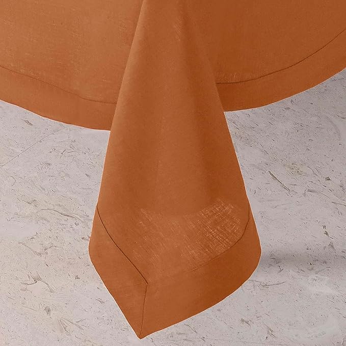 D'Moksha Homes Rust Linen Tablecloth 60 x 144 Inch - 100% Pure Linen Table Cloth for Rectangle Tables - Machine Washable Tablecloth for Spring, Easter
