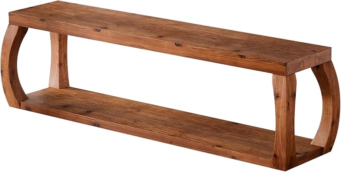 TRIBEWOOD 2-Tier Solid Wood Entryway Bench, 59" Long Farmhouse End of Bed Bench with Open Shelves, Rustic Shoe Storage Wooden Seating for Entry, Kitchen, Living Room, Bedroom, Hallway (Rustic Brown)