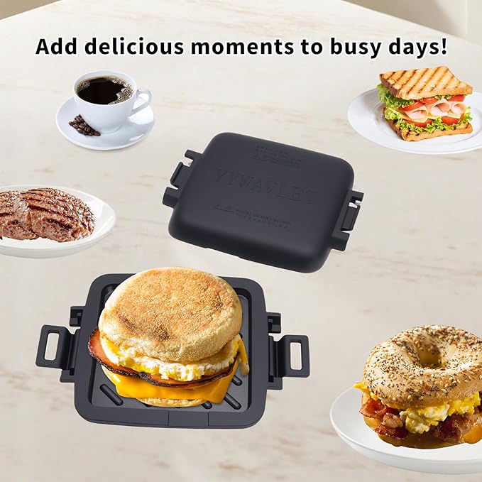 Microwave Sandwich Maker, Heat-Resistant Silicone Rubber Shell, Advanced HeatWave Technology, Non-Stick Plates, Easy to Clean, Makes Toast, Sandwiches, Paninis, Patties(Black)
