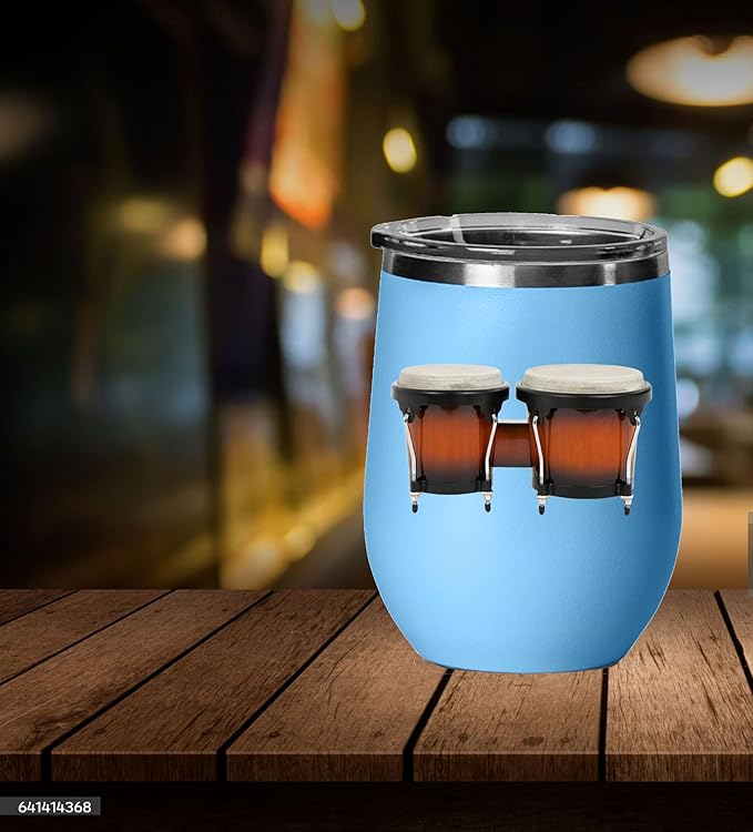Bongos Wine Tumbler, Bongos Gift, 12oz Stainless Steel Wine Tumbler, Gifts For Him, For Her, For Boys, For Girls, Birthday, Christmas Gift idea (Light Blue)