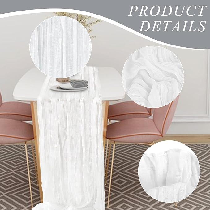 1 Pack Cheesecloth Table Runner 10Ft Christmas Gauze Boho Table Runners for Wedding Decor Bridal Shower Decorations Baby Shower Party(35" x 120")