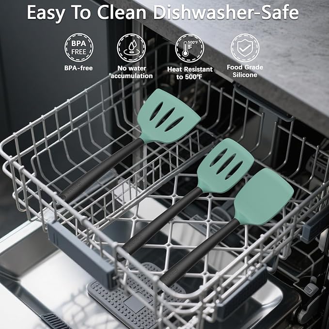 Coukre Silicone Kitchen Cooking Utensils Set with Holder ??Heat-Resistant, Food-Grade Kitchen Tools, Spatula, Spoon & Gadgets for Non-Stick Pans, Dishwasher Safe (14, AquaGreen)