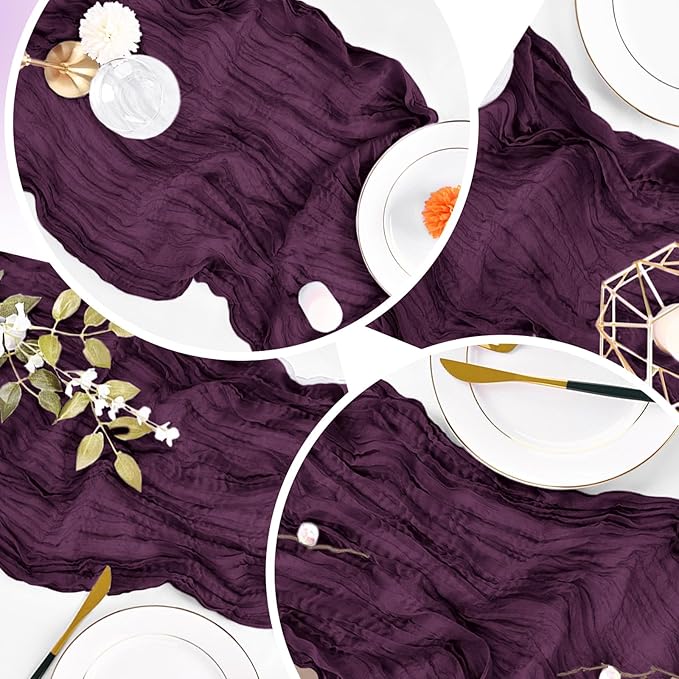 4 Pack Dark Purple Cheesecloth Table Runner 20 x 120 inch Gauze Table Runners 10 FT Long,Semi Sheer Boho Cheese Cloth Fabric Table Runner Bulk for Party,Wedding,Baby Shower,Bridal Shower Decoration