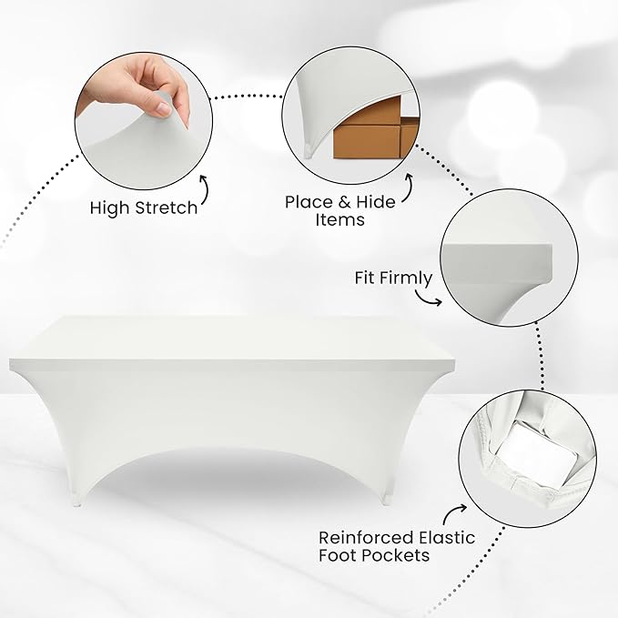 Utopia Kitchen 5FT Spandex Tablecloth [2 Pack, White] 200 GSM Stretch, Fitted, Washable and Wrinkle Resistant Table Cloth Rectangle Cover for Trade Shows, Wedding, Parties [60Lx30Wx30H Inch]