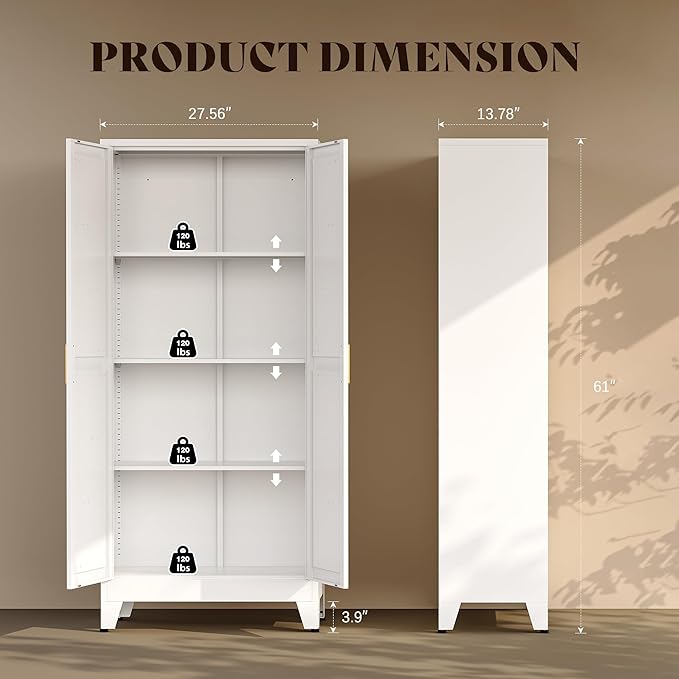 61" H Metal Pantry Cabinet,White Storage Cabinet with Doors,Freestanding Kitchen Pantry Cabinet,Farmhouse Food Storage Cabinets,Tall and Large Pantry Cabinets for Dining Room, Living Room