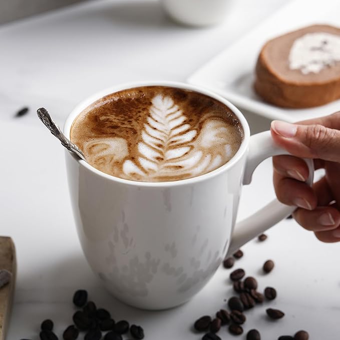 16OZ Ceramic Coffee Mugs Set, Large White Coffee Cups with Handles, Porcelain Mug Sets for Tea, Milk, Latte, Mocha, Cocoa, Cappuccino, Dishwasher Safe, Cups Gift for Holiday & Anniversary (6PCS)